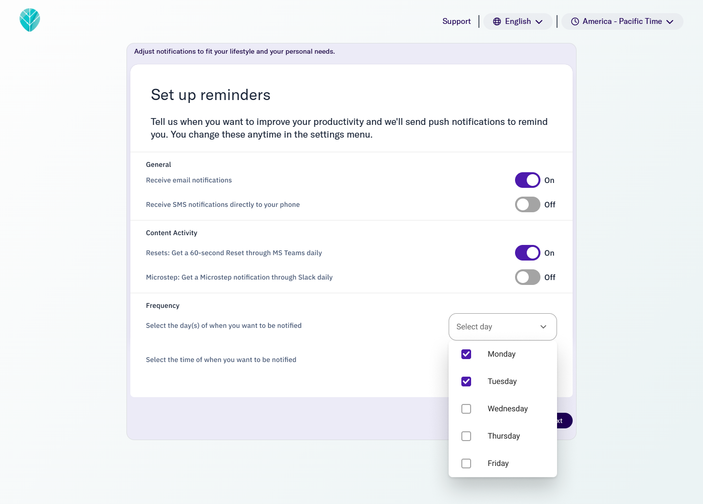 Preferences and reminders