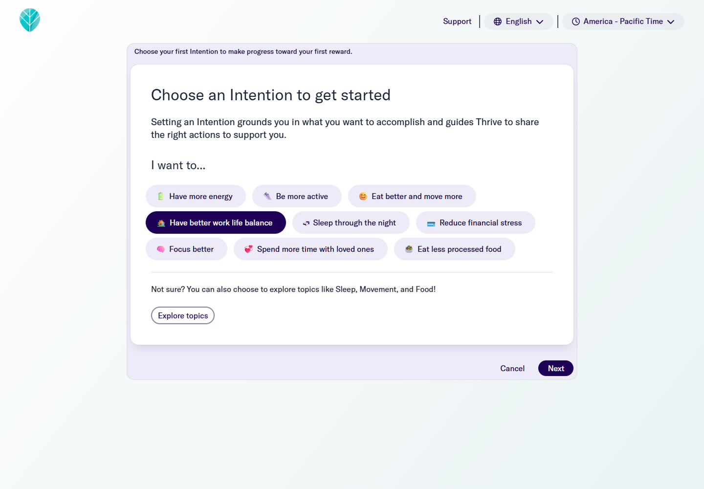 Onboarding intent selector