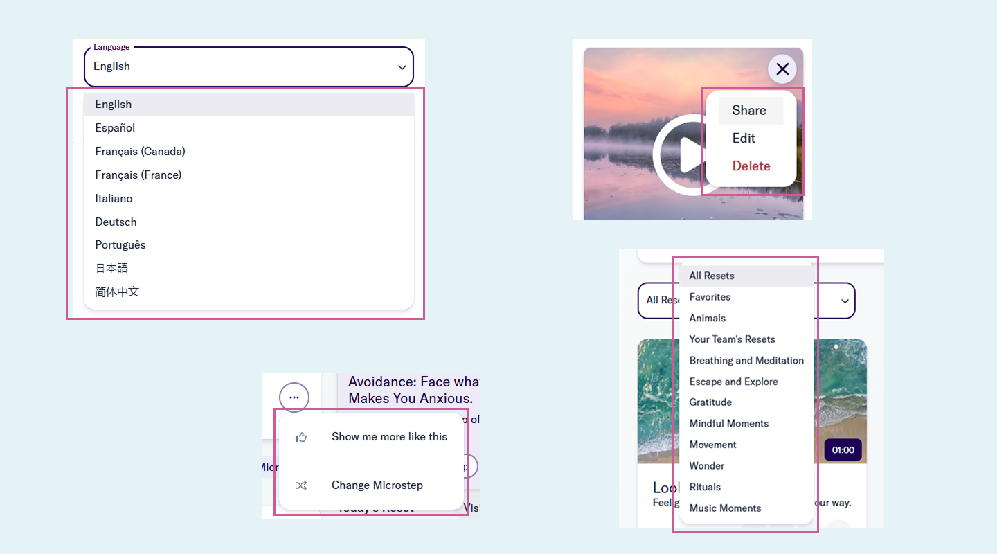 Inconsistent menu experience across the application